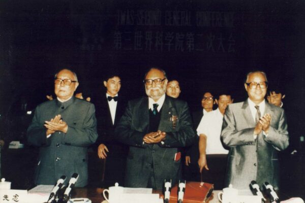 Abdus Salam with the President of China, 1987 Abdus Salam standing with Li Xiannian. They are applauding.